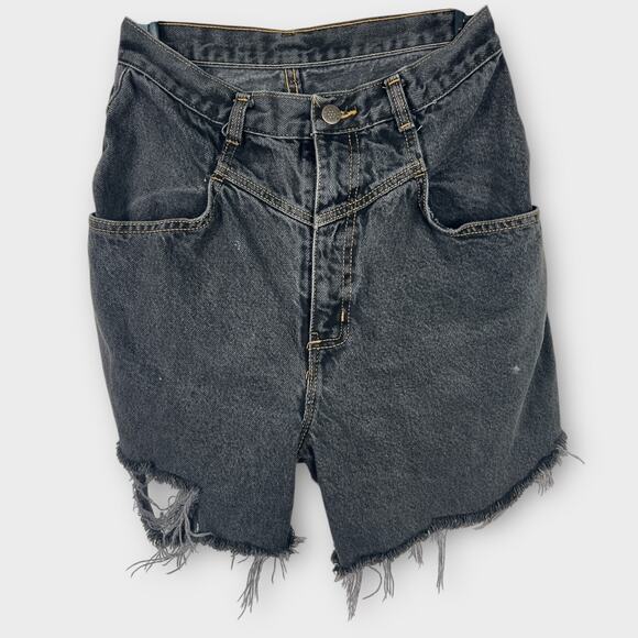 Unbranded Pants - Vintage 90s High Rise Black Grunge Distressed Mom Jean Shorts Denim Size 12